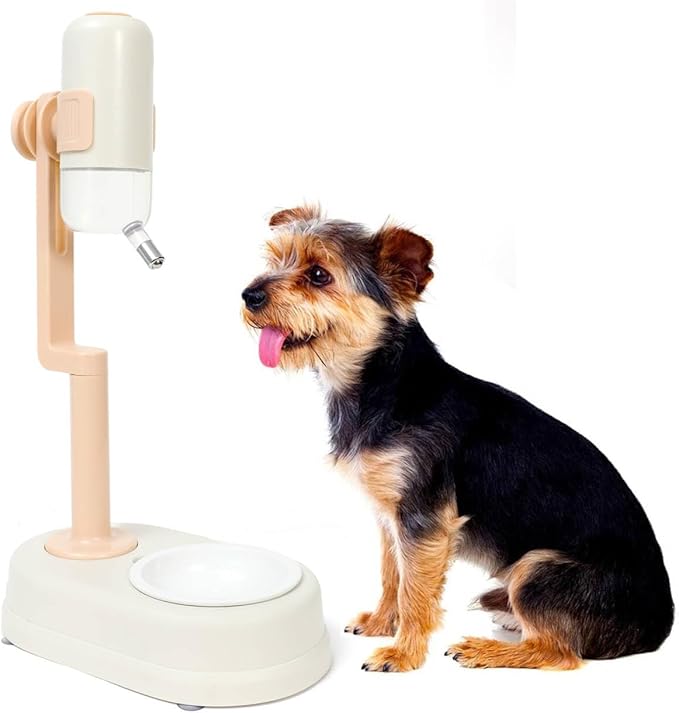 Pet Standing Water Dispenser Cat Dog Standing Ceramic Bowl Automatically Feeding Water Height Adjustable Detachable Pole (...
