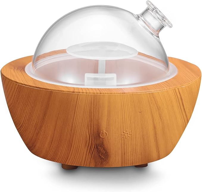280ml Glass Essential Oil Diffuser Wood Grain Base Air Aroma Diffusers for Aromatherapy Cool Mist Humidifier with Safe Aut...