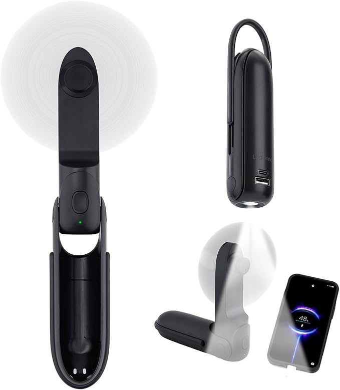Digibond Handheld Mini Fan Rechargeable Battery Powered 3000mAh 6in1 Bullet Shape Portable Personal Fan 3 Speed with Flash...