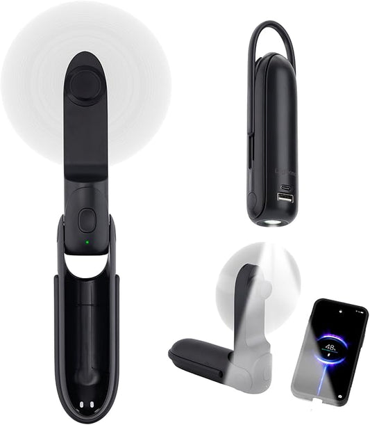 Digibond Handheld Mini Fan Rechargeable Battery Powered 3000mAh 6in1 Bullet Shape Portable Personal Fan 3 Speed with Flash...