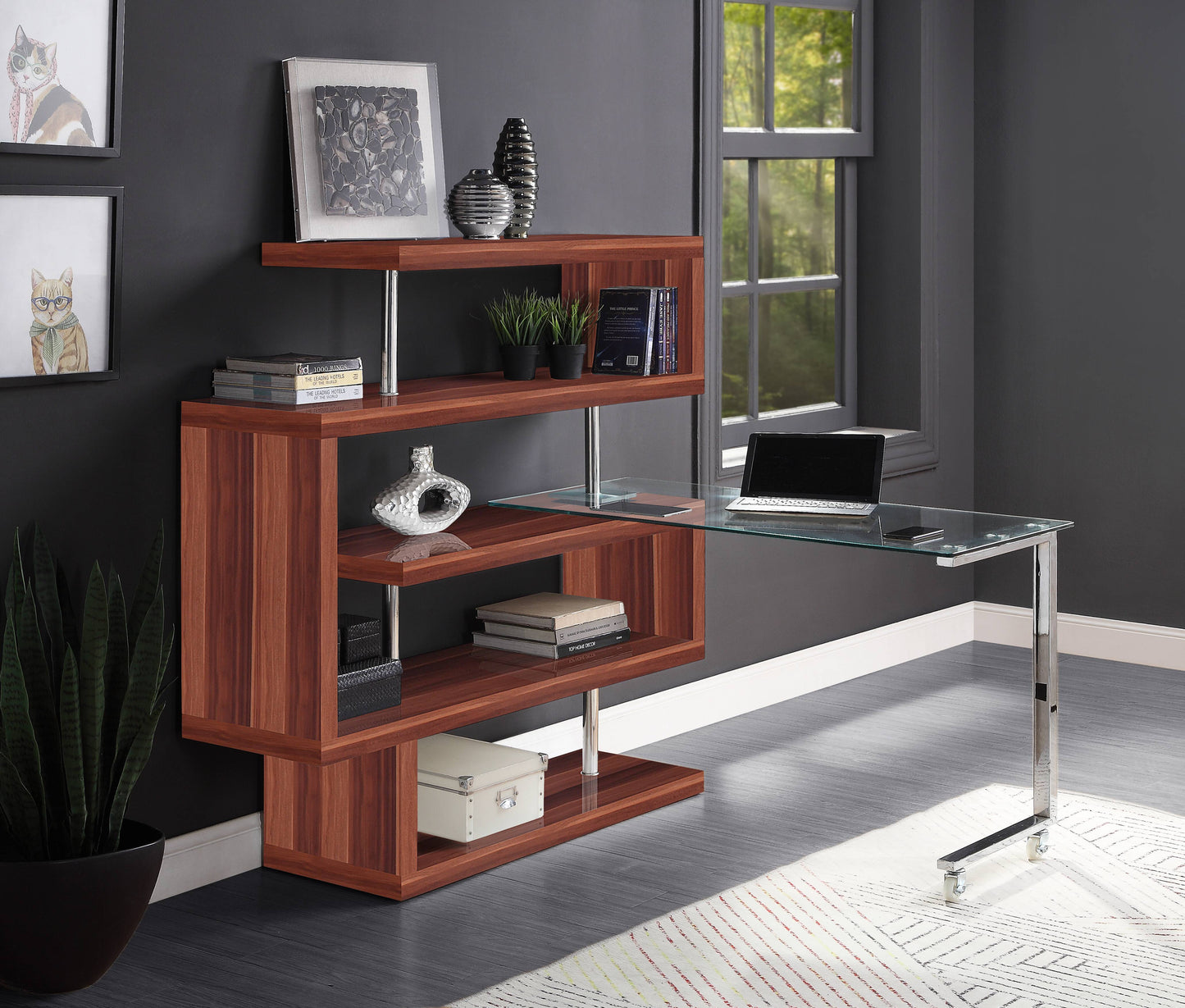 Buck II Clear Glass, Chrome High Gloss Finish Writing Desk With Shelf