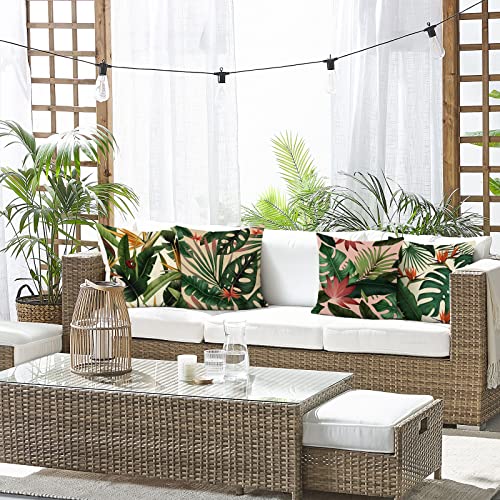Bonhause Tropical Leaves Throw Pillow Covers 18x18 Set of 4 Green Palm Leaf Monstera Botanical Pillows Case Polyester Line...