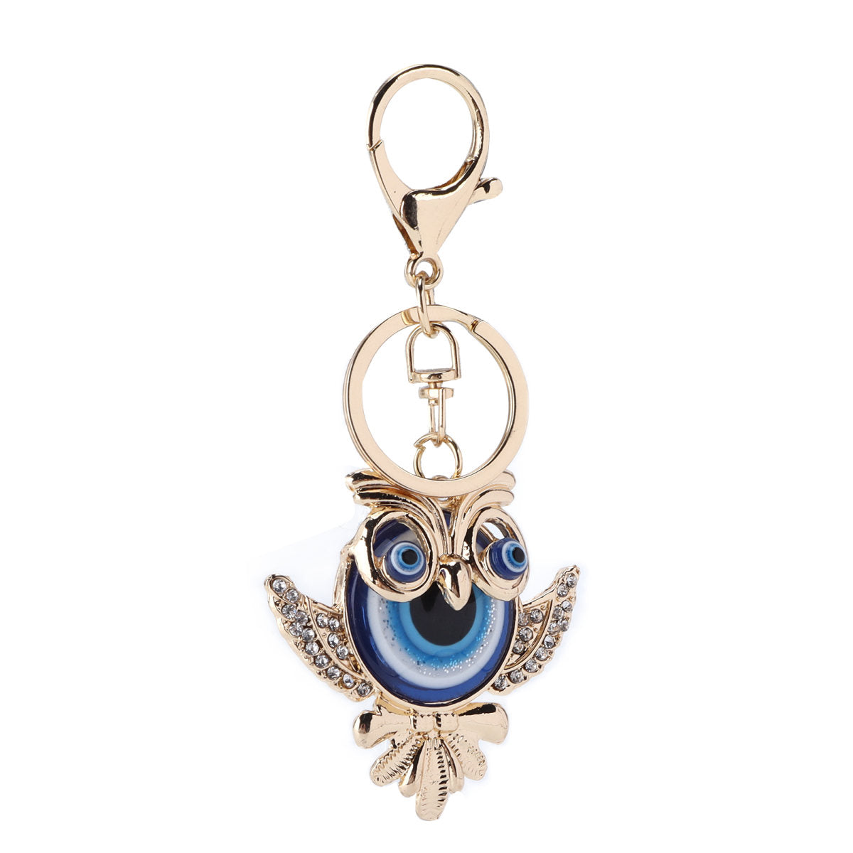Rhinestone Keychain Fashion Jewelry Bag Purse Accessories With Owl Blue Turkish Evil Eye Pendant