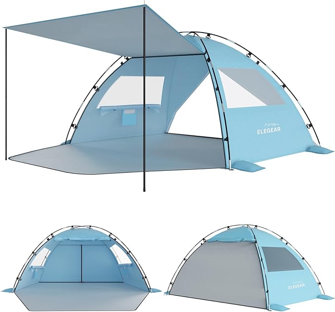 Elegear CumbreX™ Beach Tent Sun Shelter with Canopy, 4-5 Person Pop Up Beach Tent, Easy Setup UPF 50+ UV Protection Portab...