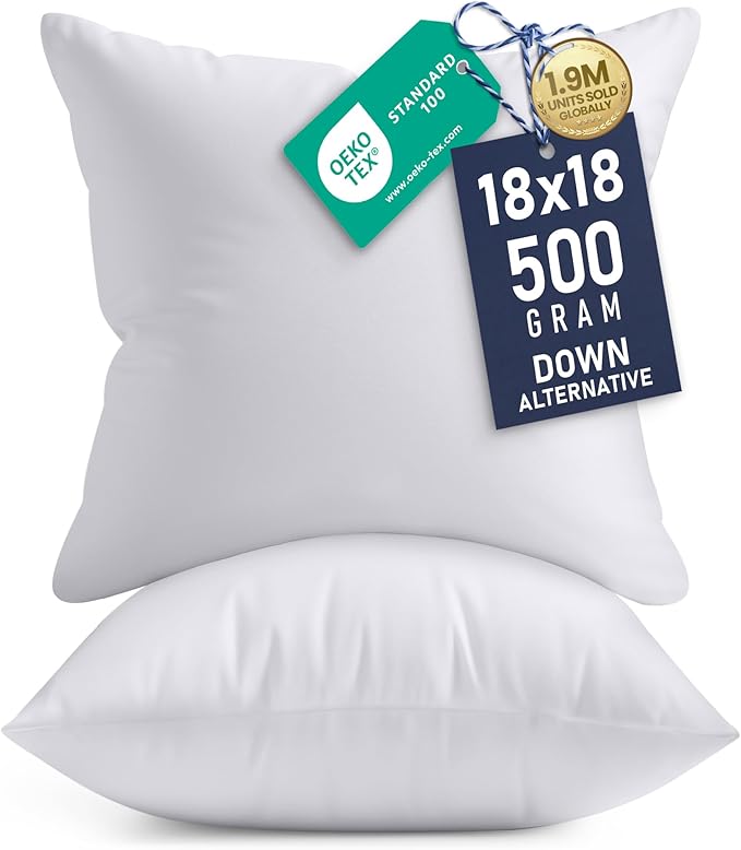 Utopia Bedding 18x18 Pillow Inserts, Set of 2, White – Indoor Decorative Throw Pillows for Bed, Sofa & Couch – Soft, Suppo...
