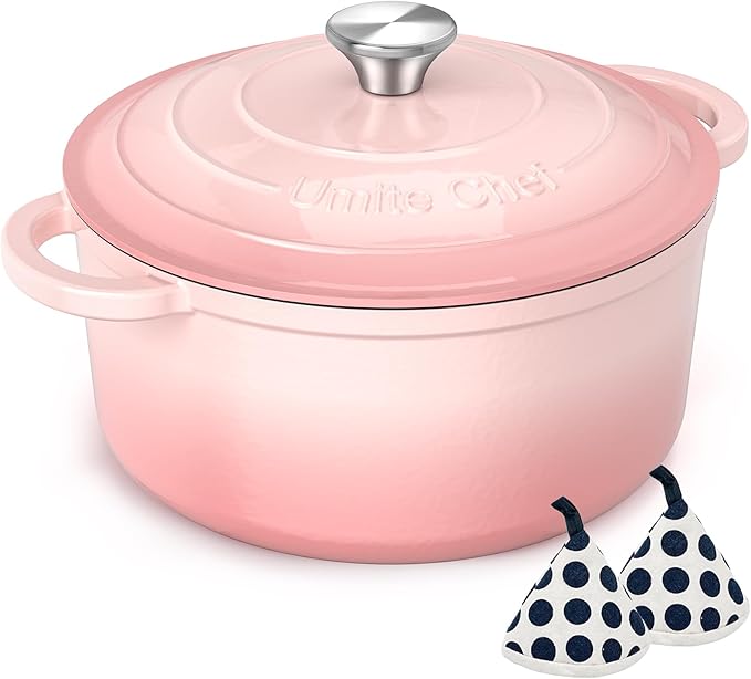 Umite Chef 5QT Enameled Cast Iron Dutch Oven Pot with Lid, Heavy-Duty Cookware for Bread Baking, Braising, Stews, Roastin...