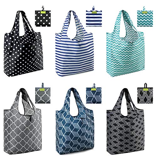 BeeGreen Grocery Bags | Reusable Gift Bags, Large Tote for Women & Foldable Beach Bag - 6 Pack Reusable Bag With Handles |...