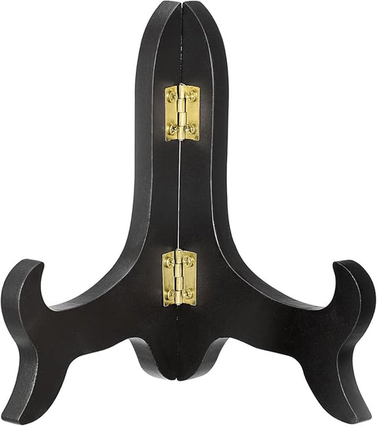 uxcell 5" Easel Plate Holder, Wooden Folding Display Stand Black for Decorative Picture Frame
