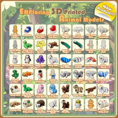 30Pcs Mystery Mini Animals Figures Set, 3D Printed Small Animal Flexible Fidget , 3D Printed Cute Animal Home, Executive D...