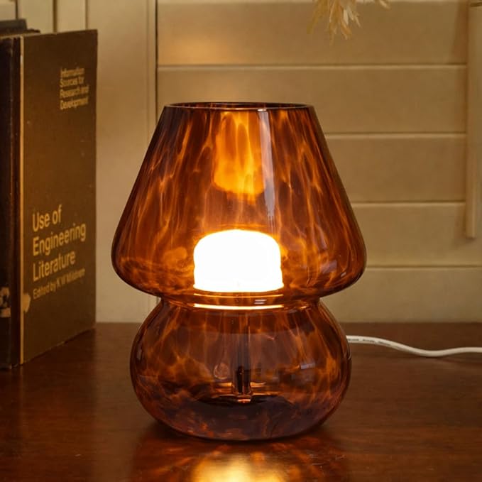 ULAROOM USB Plug-in Vintage Mushroom Lamp Small Bedside Table Lamp with 3 Temperature LED Bulb,Free Dimming Nights Light f...