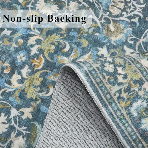 Washable Vintage 2x6 Bathroom Rugs: Soft Carpet with Non-Slip Backing for Hallway Entryway Kitchen Stain-Resistant Bedroom...