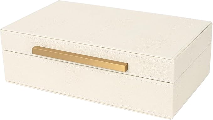 XIGEXIGE Beige Shagreen box Faux Leather Decorative Boxes,Keepsake And Memory Storage Decorative Boxes with Lids for Moder...
