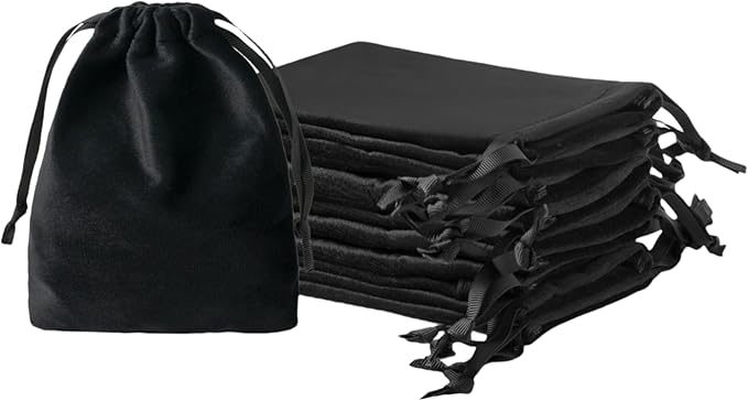 QIANF 12pcs Black Velvet Drawstring Bags 3x4 inches Small Velvet Cloth Gift Bags Jewelry Pouches for Storage Wedding Party...