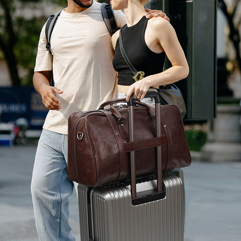 Vegetable Tanned Leather Luggage Bag, Men's Bag, Sports And Fitness Bag, Genuine Leather Business Handbag, Short Distance Outdoor Travel Bag