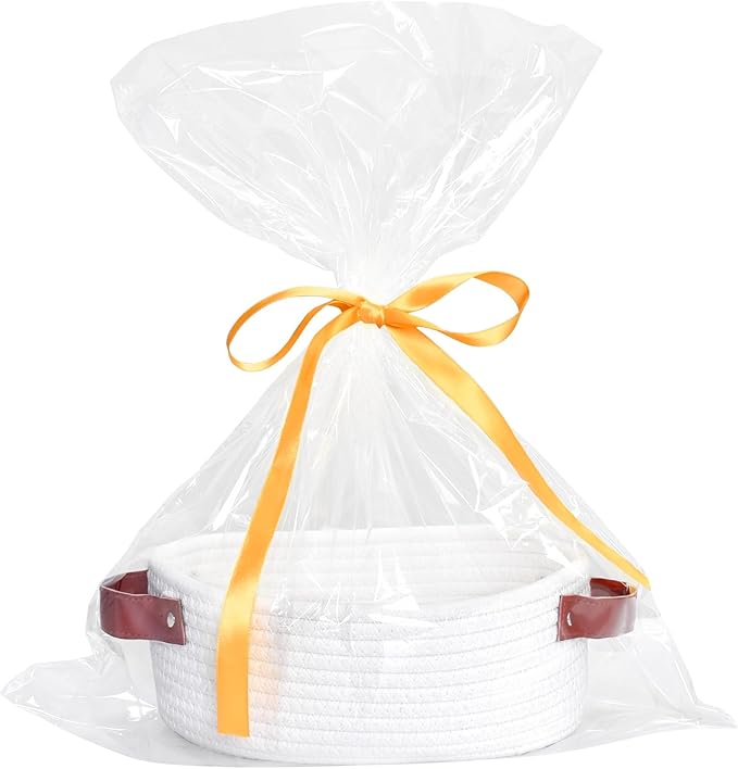 ABenkle Small Woven Basket, Mini Cotton Rope Storage Tiny Shelf Oval Decorative Toy Dog Cat Bin for Nursery, Empty Gift Ba...