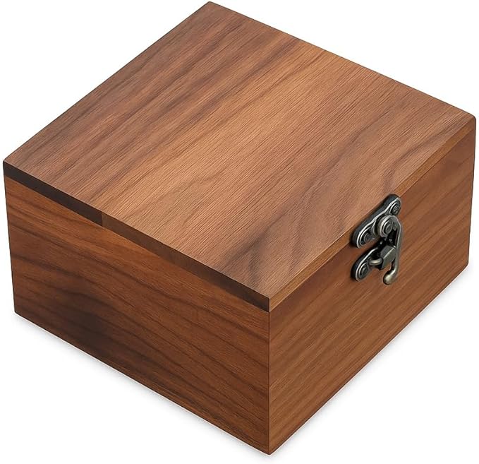 LONMAIX Handcrafted Walnut Wood Keepsake Box – 4.3 x 4.3 x 2.5 inch – Jewelry, Watch & Gift Storage Box – Rustic Wooden Bo...