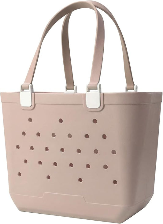 Eamoment Beach Bag - Large Sandproof Rubber Tote with Waterproof Pocket for Travel & Pool – 18.5" L x 9.45" W x 13.39" H