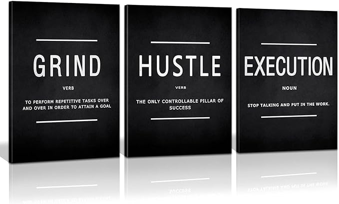 KAWAHONE Canvas Painting Wall Art, Grind Hustle Execution Motivational Wall Art Decoration Posters Prints for Living Room ...