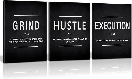 KAWAHONE Canvas Painting Wall Art, Grind Hustle Execution Motivational Wall Art Decoration Posters Prints for Living Room ...