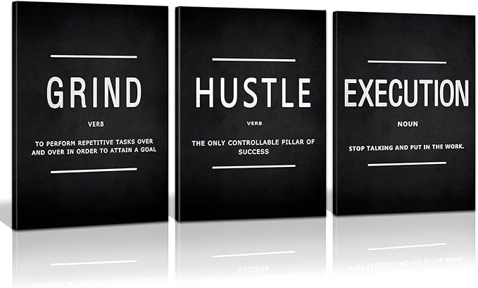 KAWAHONE Canvas Painting Wall Art, Grind Hustle Execution Motivational Wall Art Decoration Posters Prints for Living Room ...