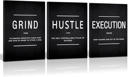 KAWAHONE Canvas Painting Wall Art, Grind Hustle Execution Motivational Wall Art Decoration Posters Prints for Living Room ...