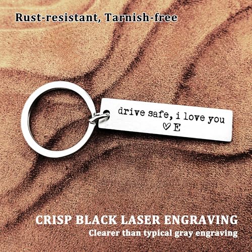 CYLDGNS Drive Safe I Love You Keychain – Personalized Initial Engraved Keychain for Him or Her, Custom Gift for Boyfriend ...