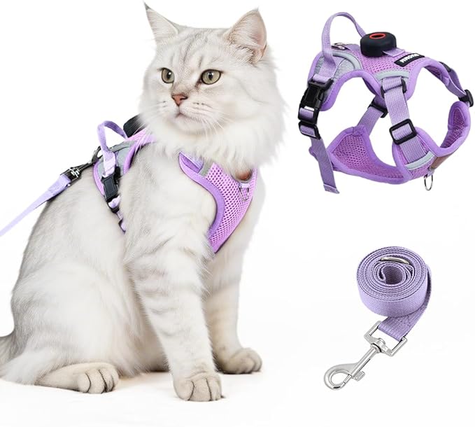 Cat Harness and Leash Set with AirTag Holder, Upgraded Escape Proof Adjustable Vest with Lead for Large Cat Small Dog Pupp...