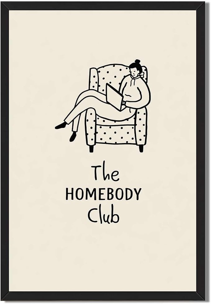 Framed The Homebody Club Poster Canvas Print Art Minimalist Aesthetic Wall Art Pictures Wall Decor Cute Whimsical Home Dec...