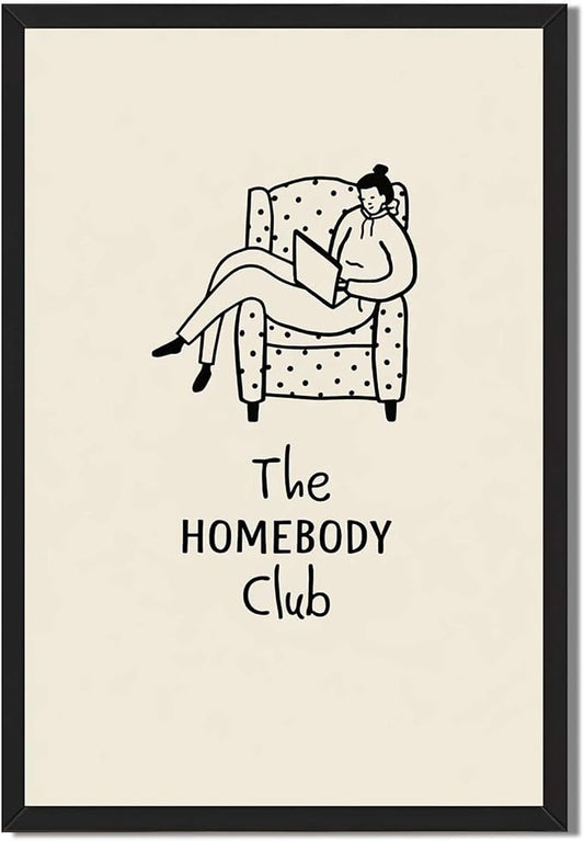 Framed The Homebody Club Poster Canvas Print Art Minimalist Aesthetic Wall Art Pictures Wall Decor Cute Whimsical Home Dec...