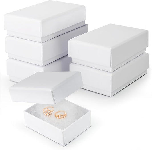 BULK PARADISE 6 Pack Cotton Fill White Cardboard Paper Jewelry Box Gift Size 3.08 x 2.28 x 1.1 Inches Perfect for Small Gifts