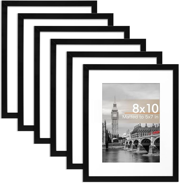 Fixwal 8x10 Picture Frame Set of 6 with Shatter Resistant Plastic Glass, Thin Border and Light Weight Photo Frames for Wal...