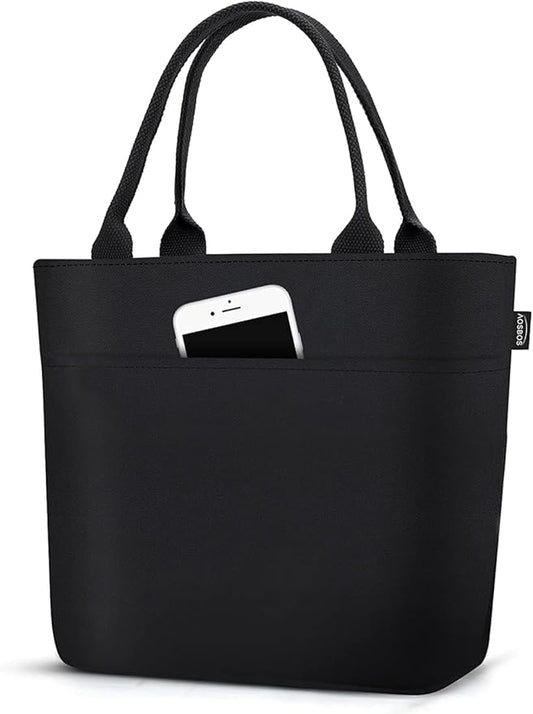 Aosbos Lunch Tote Bag, Insulated Lunch Box for Women, Leakproof Lunch Cooler Purse for Work, Black