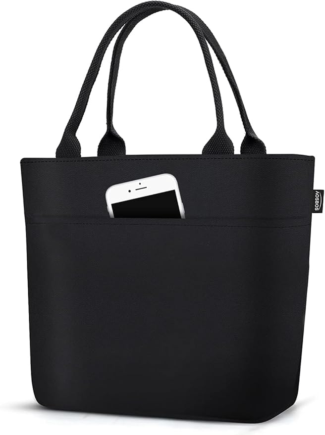 Aosbos Lunch Tote Bag, Insulated Lunch Box for Women, Leakproof Lunch Cooler Purse for Work, Black