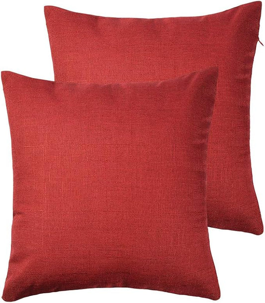 RainRoad Red Decorative Throw Pillow Cover for Sofa Couch Bedroom Car Cotton Linen Pillow Case Cushion Cover Set of 2,18x1...