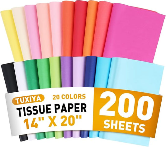 200 Sheets Tissue Paper, 20 Colors 14" X 20" Tissue Papers for Gift Bags Birthday Party Flower Decoration, Colored Tissue ...