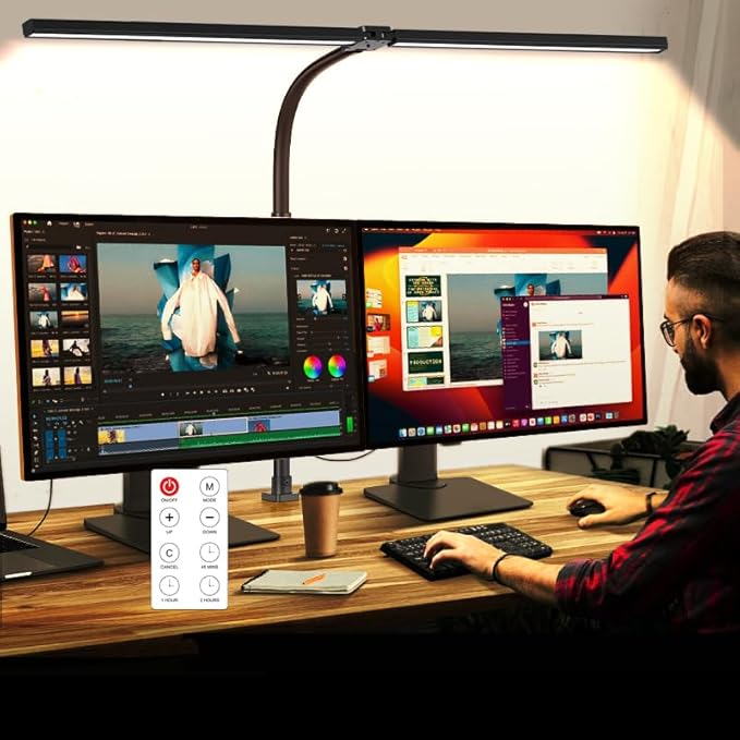 MACASA LED Desk Lamp for Office Dorm Home - Eye Caring Desk Light with Timer, Remote Control 24W Brightest Dual Screen Com...