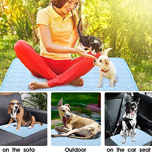 OUKEYI Cooling Mat Pad for Dogs Cats Ice Silk Mat Cooling Blanket Cushion for Kennel/Sofa/Bed/Floor/Car Seats Cooling for ...