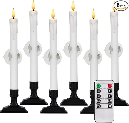 Homemory 6 Pcs Window Candles with Remote Timer Dimmer, Battery Operated Candlesticks with Holders and Suctions, White LED...