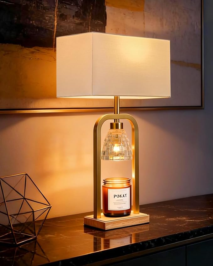 PoKat Gold Table Lamp Candle Warmer, Candle Warmer Lamp with Timer Dimmer, Wax Light Warming Table Lamp for Jar Candles, M...