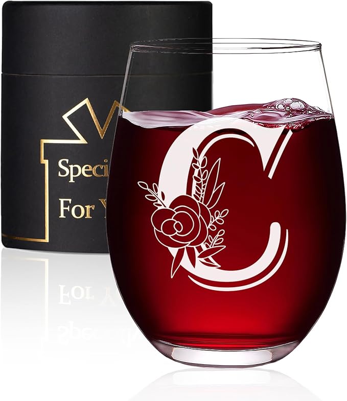 Jmugmt Letter C Personalized Initial Wine Glass, Personalized Birthday Letter C Wine Glasses for Women, Birthday Mothers D...