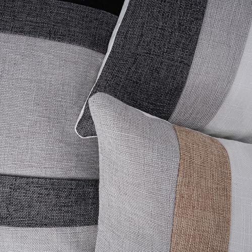Adabana Modern Pillow Covers 18x18 Set of 2 Farmhouse Decor Patchwork Linen Cushion Covers for Living Room Couch Bed Black...