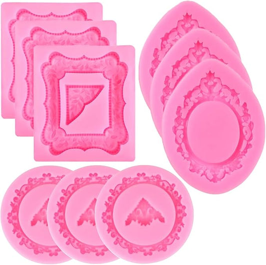 9 PCS Picture Frames Fondant Silicone Molds, TuNan Vintage Style Photo Frame Moulds for Cake Decorating Cupcake Topper Cho...