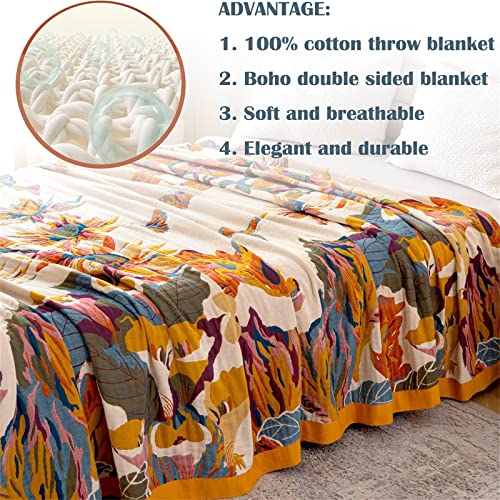 MSGKV Boho Throw Blanket 60''x80'',100% Cotton Blanket for Couch Bed, Spring Breathable Quilt Farmhouse Home Decor Soft Li...