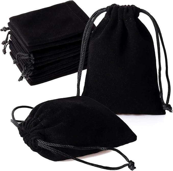 ENNIYU 20PCS Premium Velvet Bags with Drawstring, Black Jewelry bags Pouches Candy Bags, 3x4 Advent Calendar Bags Mini Dic...