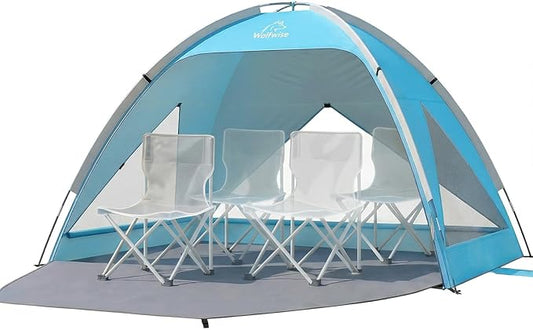Wolfwise Large Beach Tent Sun Shelter for 3-4 Person, Spacious Sun Shade UPF 50+ UV Protection, Extendable Floor for Priva...