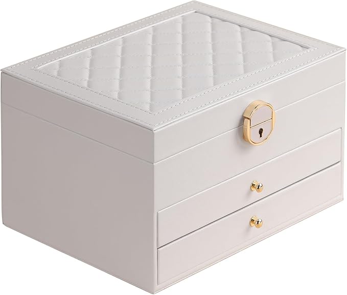GUOER Jewelry Box for Women Girl Wife 3 Layers Large PU Leather Jewelry Organizer Storage Case with Two drawers Display fo...