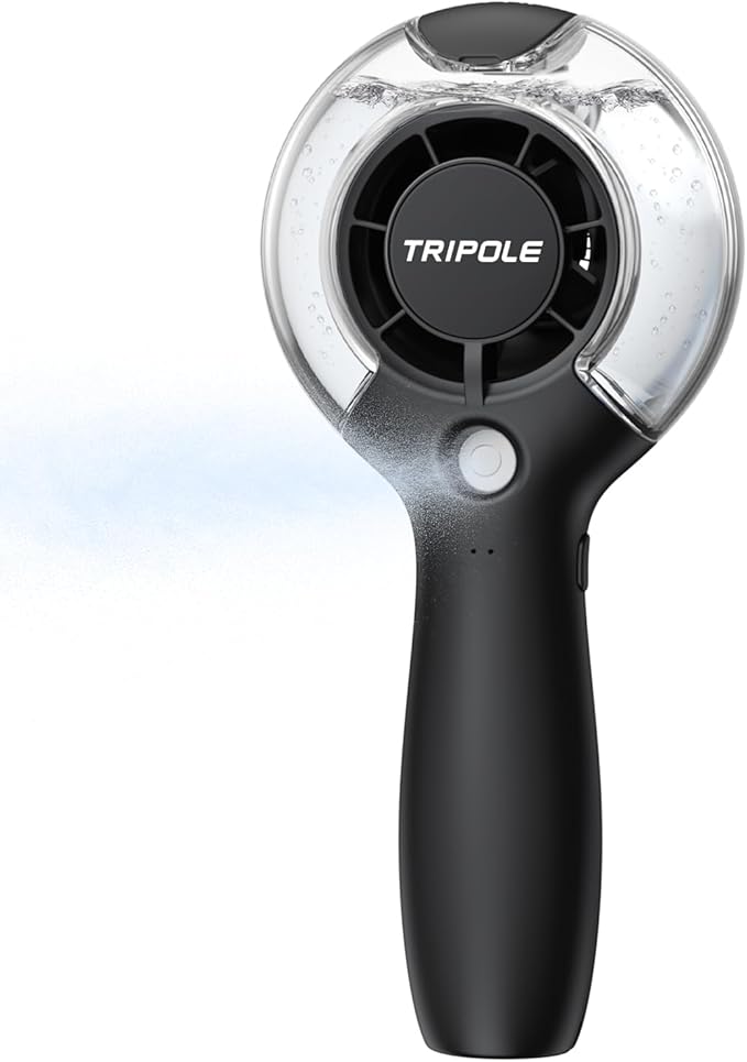 TriPole Misting Fan Portable Handheld Fan with Mist, 4000mAh Rechargeable Personal Mister Fans with 40ml Water Tank, High-...
