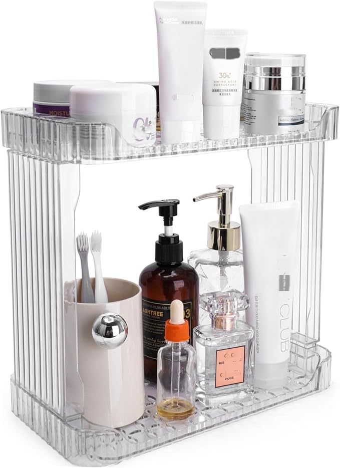 Ayswupt Acrylic 2 Tier Bathroom Counter Organizer,Makeup Organizer for Vanity,Clear Organizer Shelf for Kitchen Sink Count...