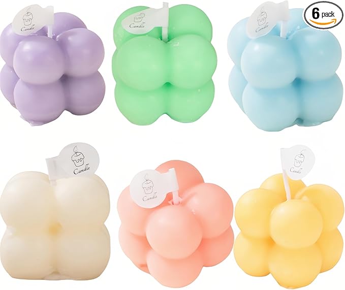 6-in-1 Mini Soy Wax Candles Gift Set – Eco-Friendly Aromatherapy, Lavender/Peach/Sea Salt Scents, Bubble Shaped Decorative...
