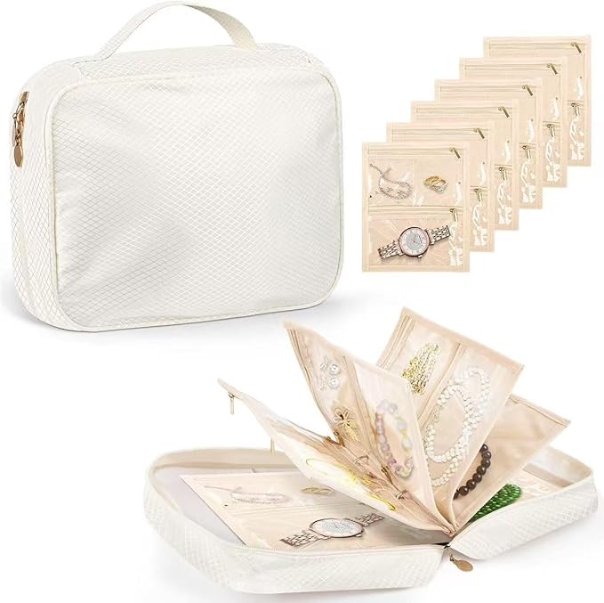 GSXRB Jewelry Organizer Travel Portable Earring Necklace Ring Jewelry Organizer Large Capacity Foldable Multi-Layer Classi...